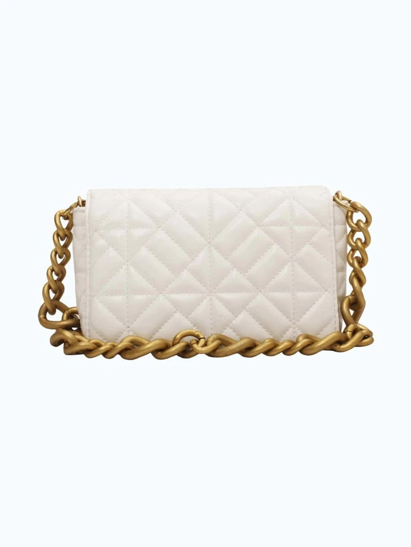 Bolsa de Ombro Acolchoada com Corrente estilo Zara Shein - Couro Legitimo